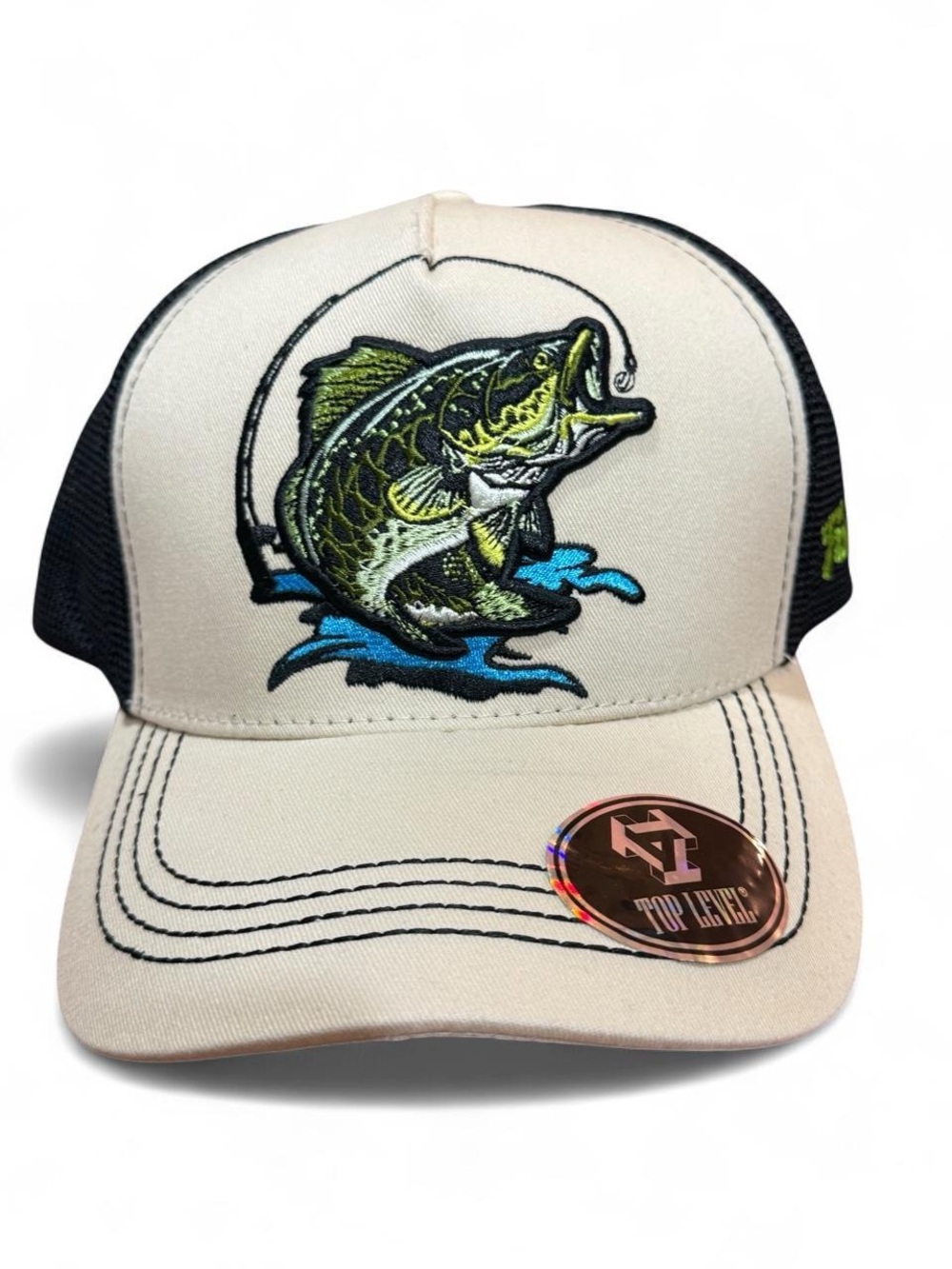Top Level Fishing Cap with embroidered green fish graphic. #fishing #outdoors